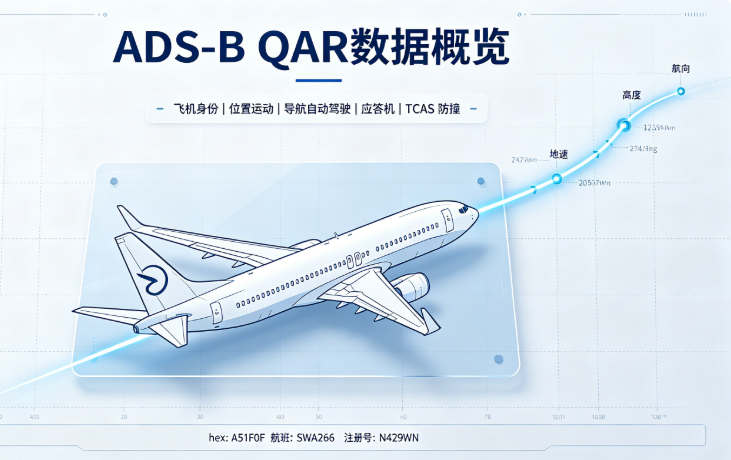 ADS-B QAR（部分指标）飞机飞行运行数据 轨迹数据 数据样例